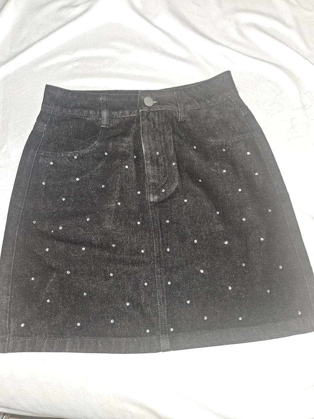 Pink Lily Black Denim Mini Skirt with Stud Details